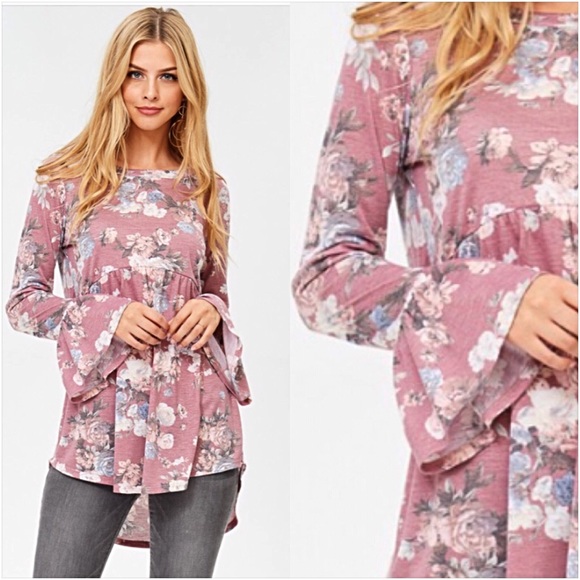 Tops - Bohemian Floral Flowy Soft Babydoll TunicTop SM